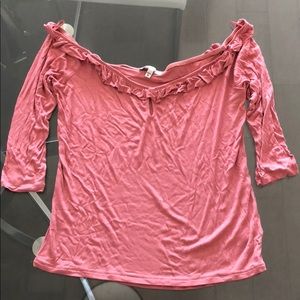 Express One Eleven off the shoulder pink top